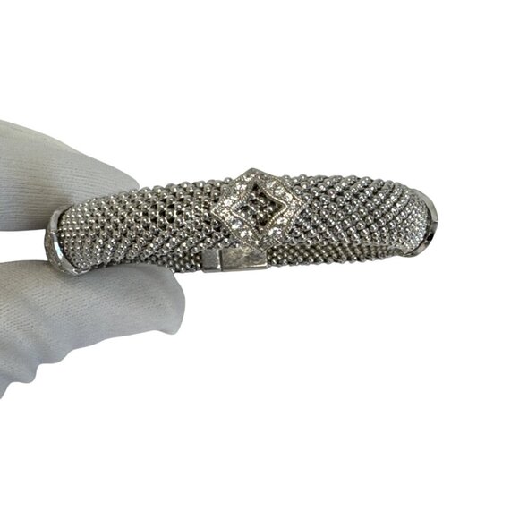 Silver Mesh Diamond-Accented Bracelet With Magnetic Clasp - Picture 2 of 7